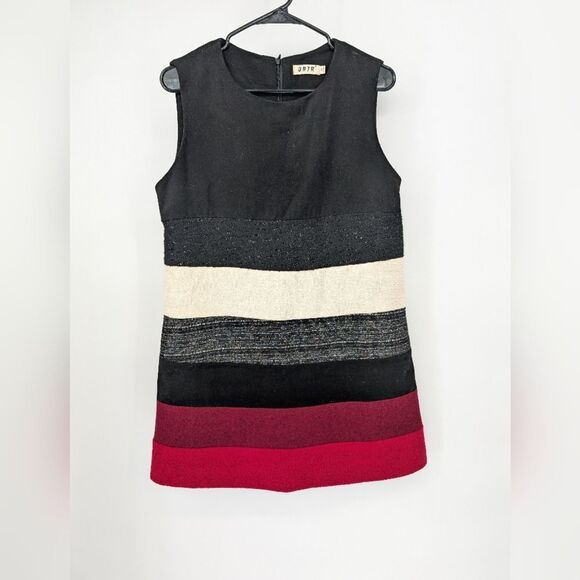 KBJR Women's Striped Sleeveless Dress - Black, Cream, Red - Picture 1 of 5